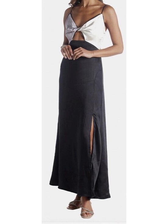 Lena Dresses & Skirts - NWT Lena Satin Colorblock Black & Cream Midi Cutout Slip Dress. Medium $78